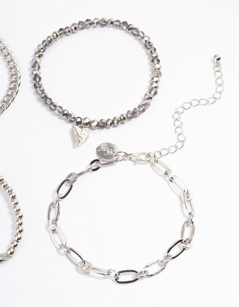 Silver Multirow Chain Facet Bead Bracelet Pack