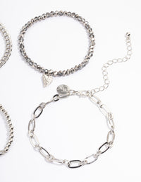 Silver Multirow Chain Facet Bead Bracelet Pack - link has visual effect only
