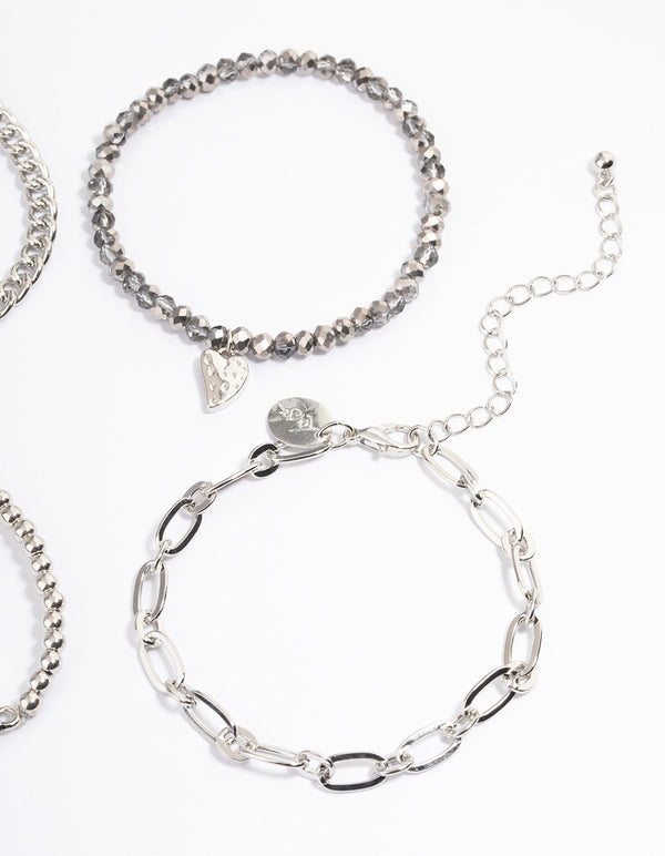 Silver Multirow Chain Facet Bead Bracelet Pack