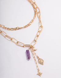 Gold Quartz Layered Charm Necklace - link has visual effect only