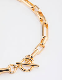 Gold Plated Brass Long Link Chain Necklace - link has visual effect only