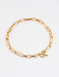 Gold Plated Brass Long Link Chain Necklace - link has visual effect only