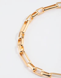 Gold Plated Brass Long Link Chain Necklace - link has visual effect only