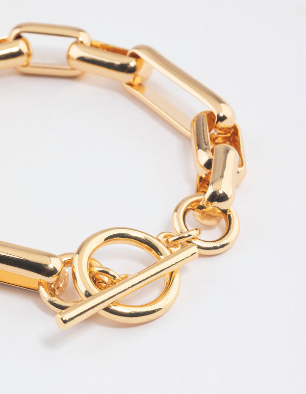 Gold Plated Brass Long Link Chain Bracelet