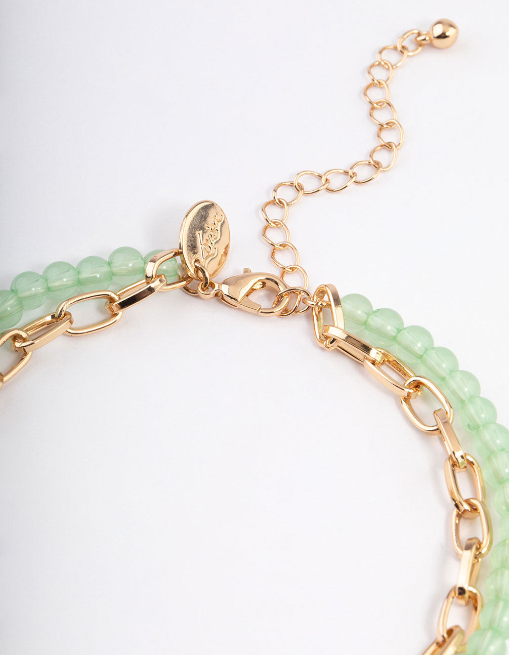 Green Double Row Chain Beaded Anklet