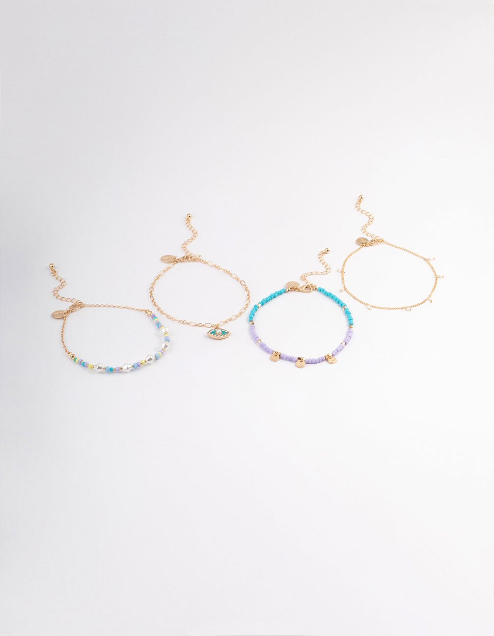 Gold Evil Eye Bead Anklet 4-Pack