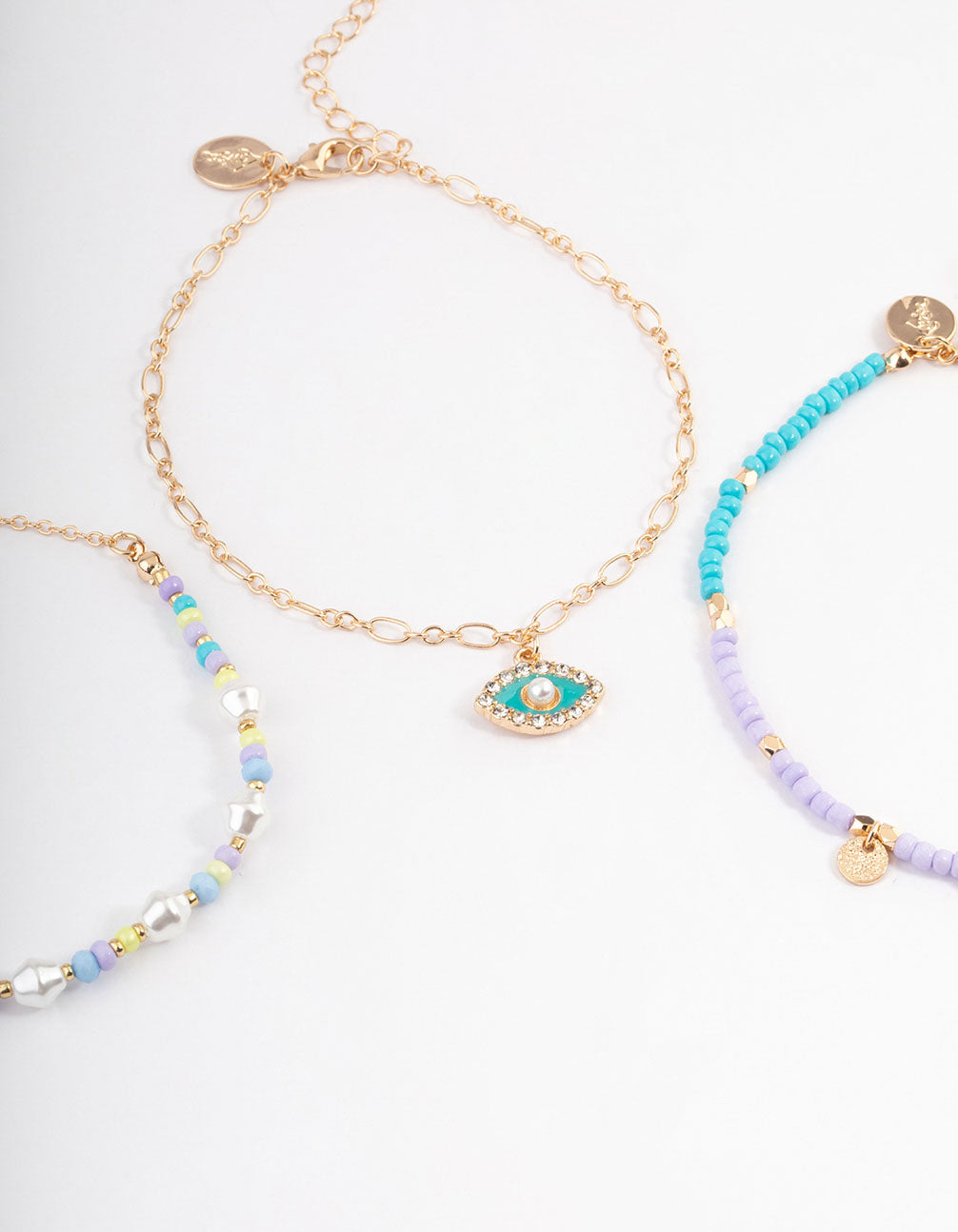 Gold Evil Eye Bead Anklet 4-Pack
