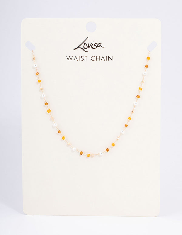 Gold & Orange Beaded Waist Chain