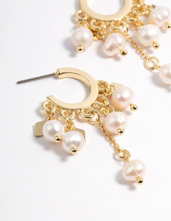 Gold Plated Freshwater Pearl Cluster Dangle Earrings