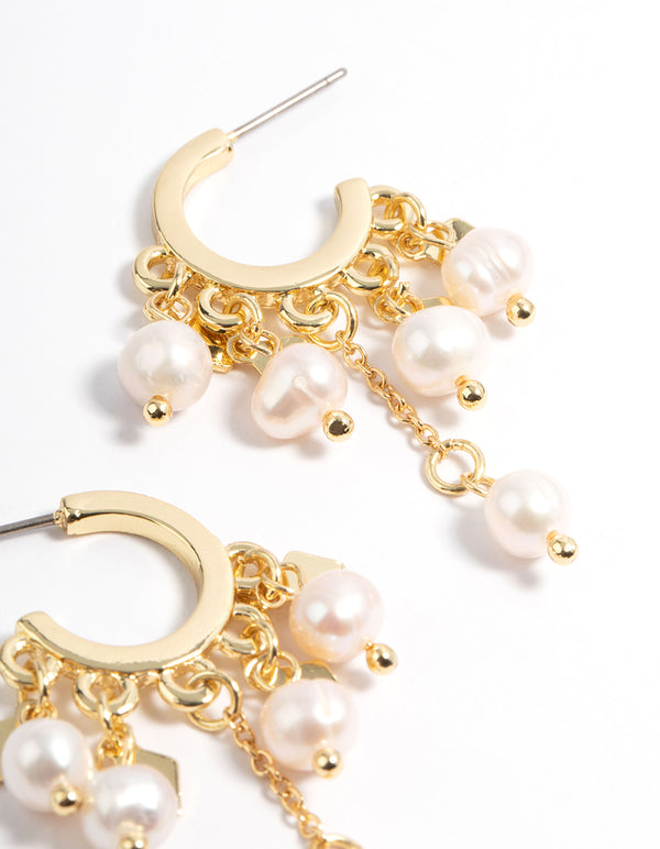 Gold Plated Freshwater Pearl Cluster Dangle Earrings