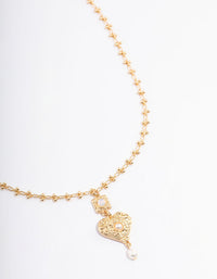 Gold Plated Detailed Heart Pendant Freshwater Pearl Necklace - link has visual effect only