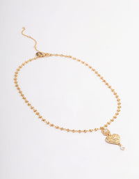 Gold Plated Detailed Heart Pendant Freshwater Pearl Necklace - link has visual effect only