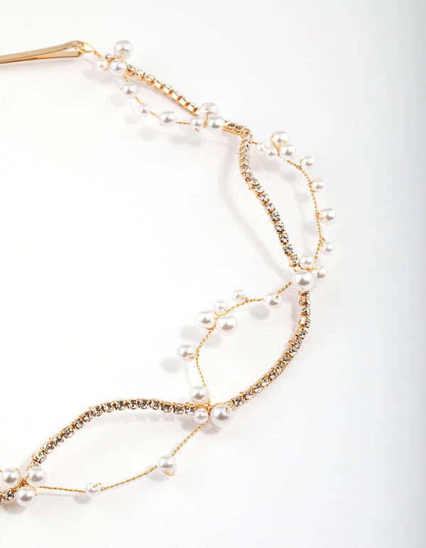 Gold Diamante Pearl Twist Hair Drape