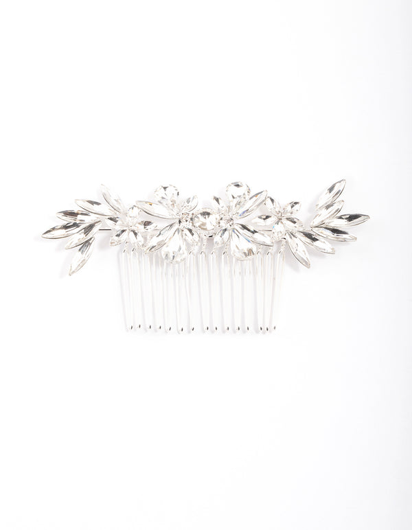 Silver Crystal Ice Flower Comb