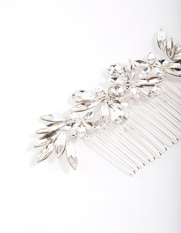 Silver Crystal Ice Flower Comb