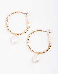 Gold Freshwater Pearl Twisted Hoop Earrings - link has visual effect only