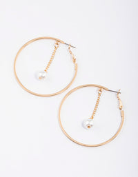 Gold Hanging Pearl Chain Hoop Earrings - link has visual effect only