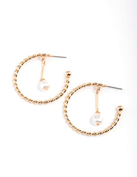 Gold Pearl Twisted Hoop Earrings - link has visual effect only