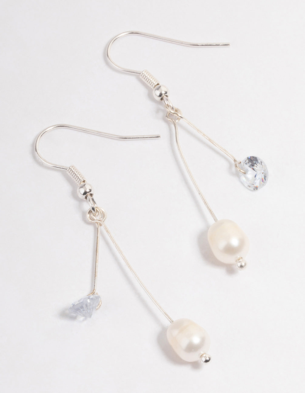 Silver Freshwater Pearl & Diamante Drop Earrings