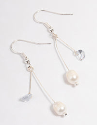 Silver Freshwater Pearl & Diamante Drop Earrings - link has visual effect only