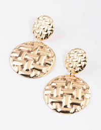 Gold Woven Double Disc Drop Earrings - link has visual effect only