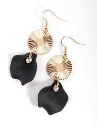 Black Sun Ray Diamante Petal Drop Earrings - link has visual effect only