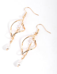 Gold Marquise Twist Pearl Drop Earrings - link has visual effect only