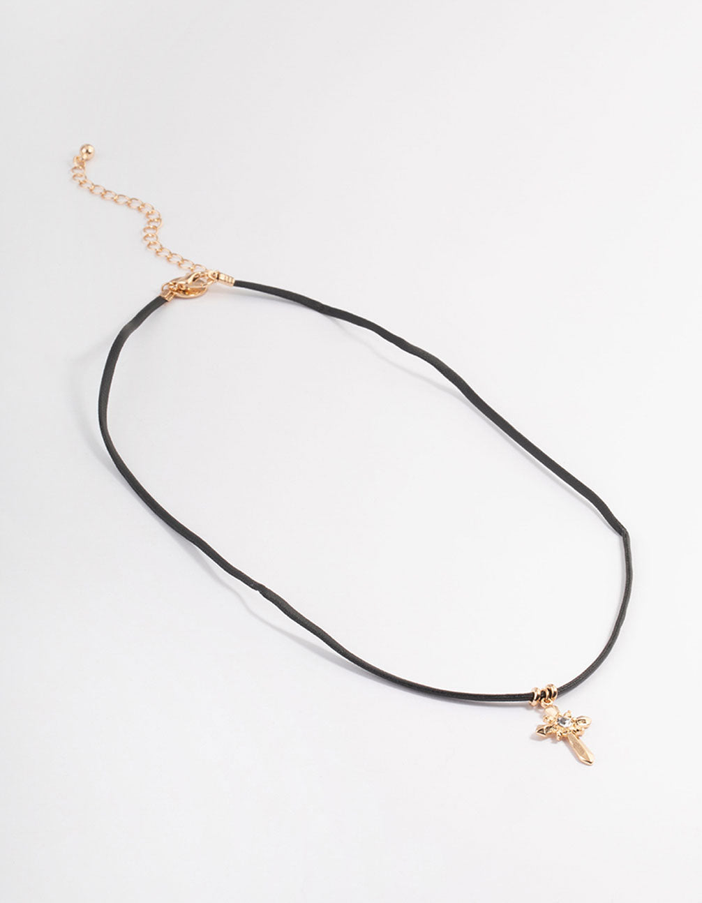 Gold Cord Diamante Cross Necklace