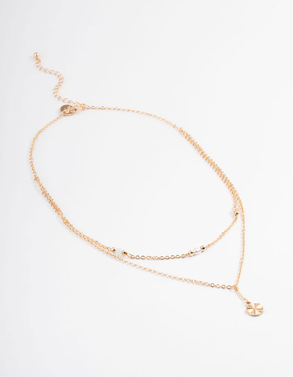 Gold Mixed Stone & Sun Ray Layered Necklace