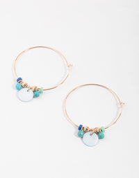 Blue Bead & Disc Wire Hoop Earrings - link has visual effect only