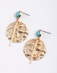 Turquoise Stone Textured Disc Drop Earrings - link has visual effect only
