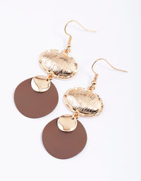 Brown Oval Stamp & Disc Drop Earrings - link has visual effect only
