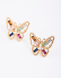 Gold Stone & Pearl Butterfly Stud Earrings - link has visual effect only