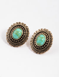 Turquoise Ornate Oval Stud Earrings - link has visual effect only
