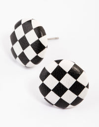 Faux Leather Checkerboard Round Stud Earrings - link has visual effect only