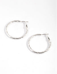 Silver Twisted Texture Hoop Earrings - link has visual effect only