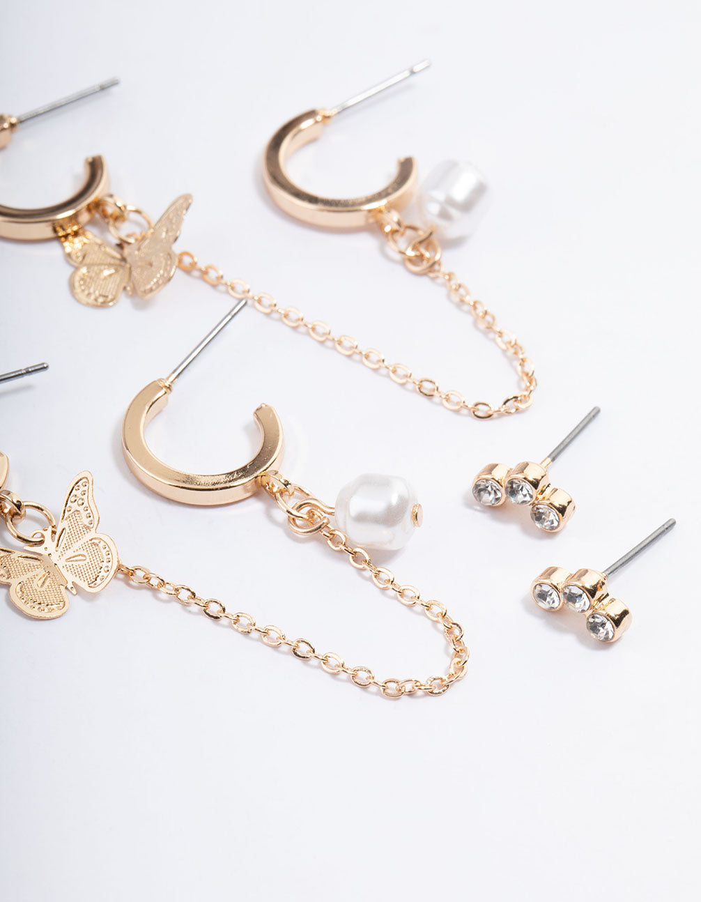 Gold Butterfly Pearl Stacker Earrings 5-Pack