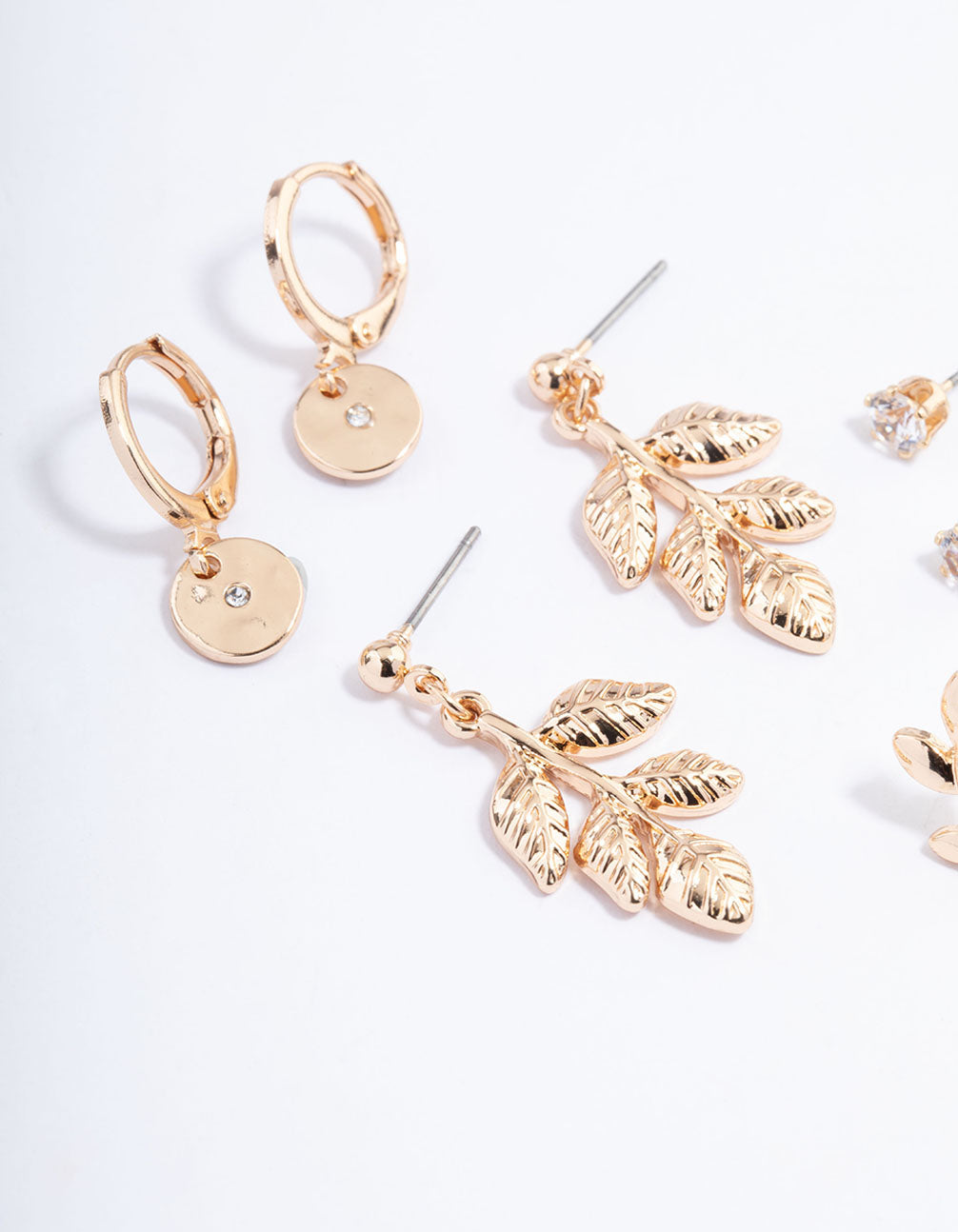 Gold Leaf Drop Diamante Earrings 4-Pack