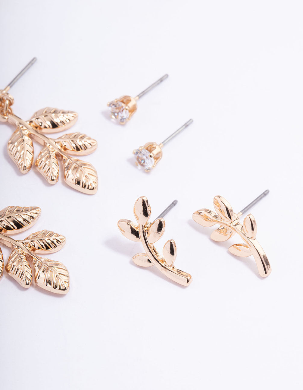 Gold Leaf Drop Diamante Earrings 4-Pack