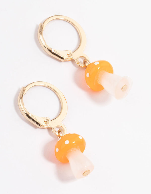Gold Mini Mushroom Huggie Earrings