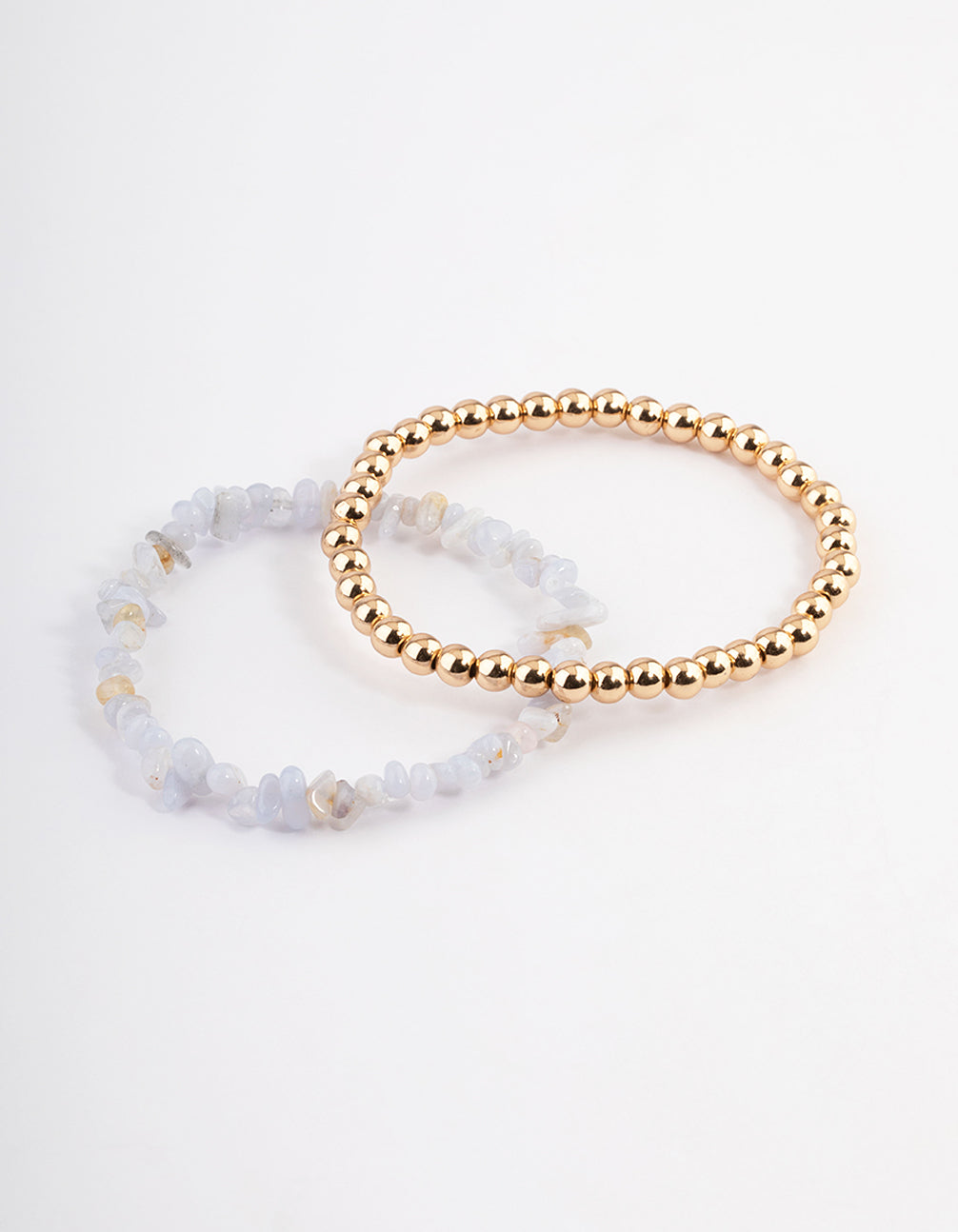 Gold Blue Lace Agate Chip Stretch Bracelet Pack