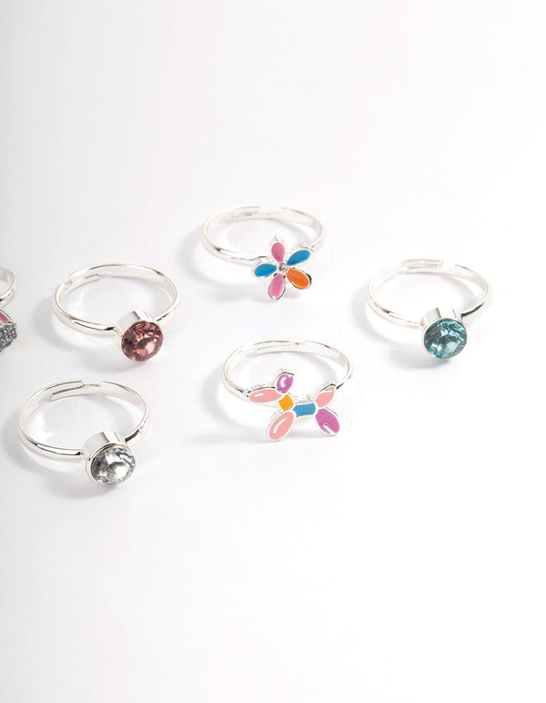 Kids Silver Diamante Bubble Dog Ring 6-Pack