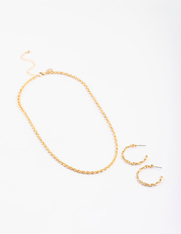 Gold Medium Twist Chain Necklace & Earrings Set