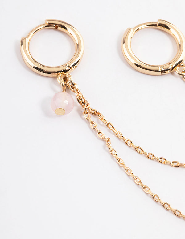 Gold Crystal Charm Chain Hoop Earrings