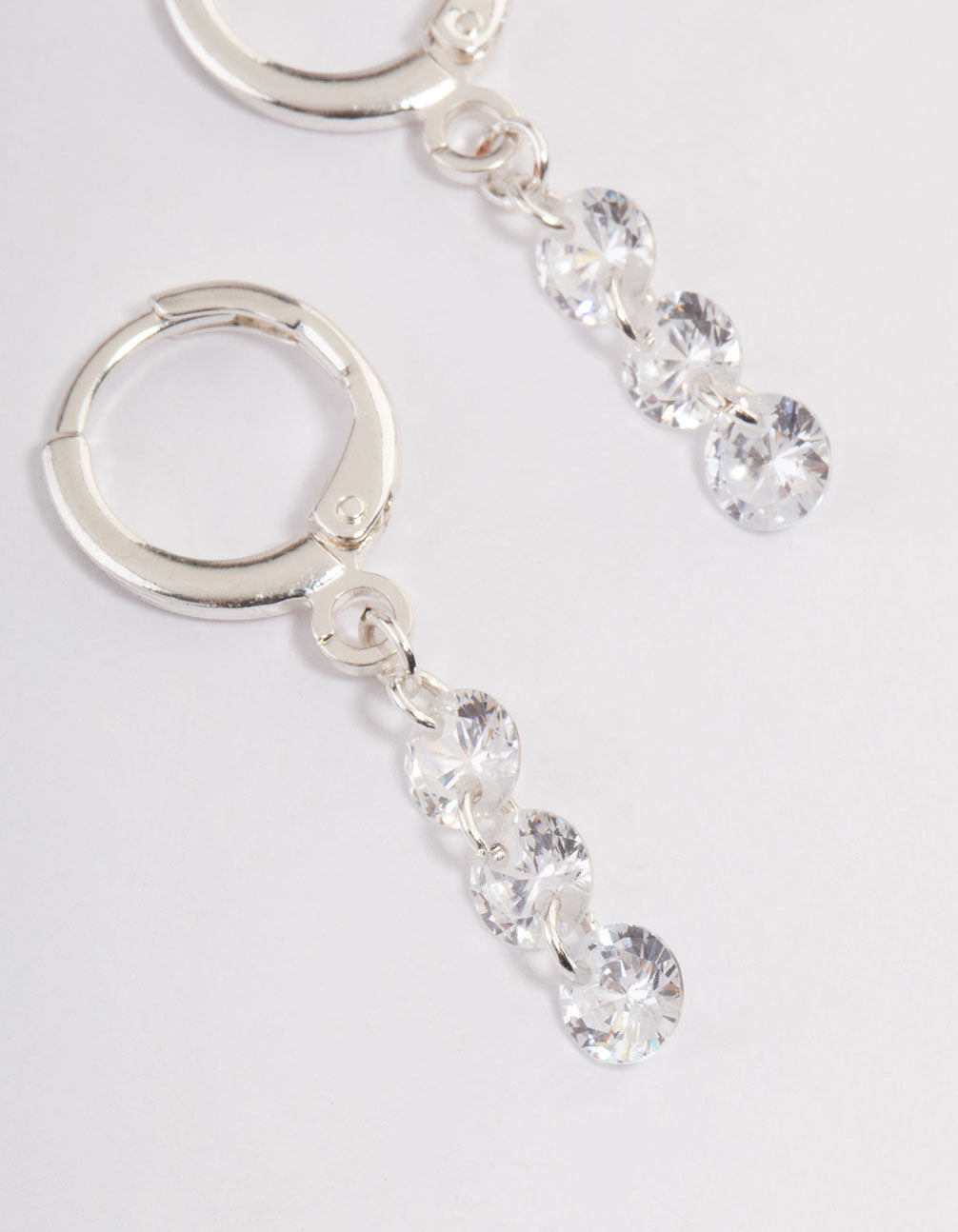 Silver Triple Floating Diamante Huggie Earrings