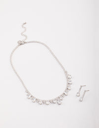 Silver Cubic Zirconia Cup Chain Teardrop Earrings & Necklace Set - link has visual effect only