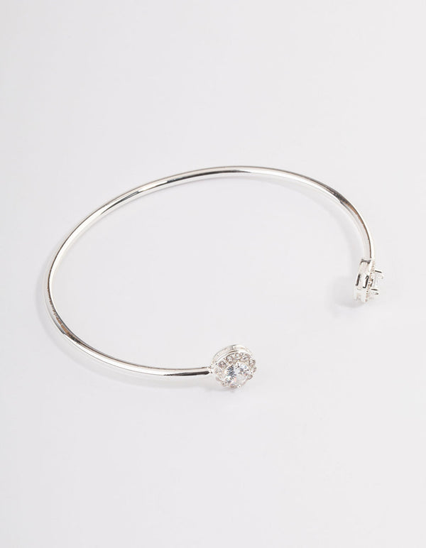 Silver Cubic Zirconia Circle Diamante End Bracelet