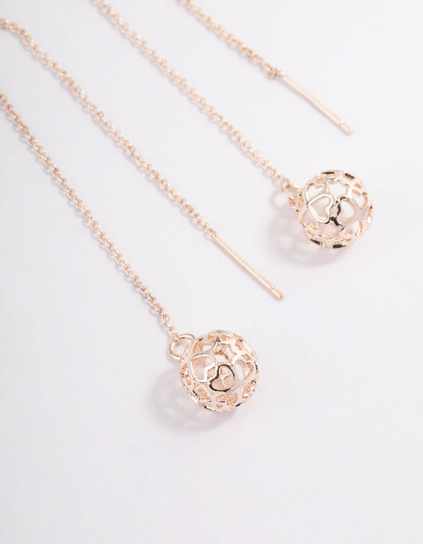 Rose Gold Filigree Ball Thread Through Drop Earrings