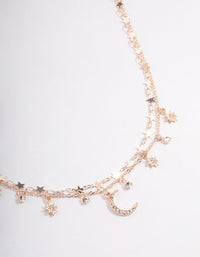 Rose Gold Double Row Star Coin Motif Necklace - link has visual effect only