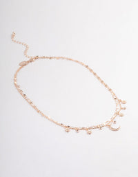 Rose Gold Double Row Star Coin Motif Necklace - link has visual effect only